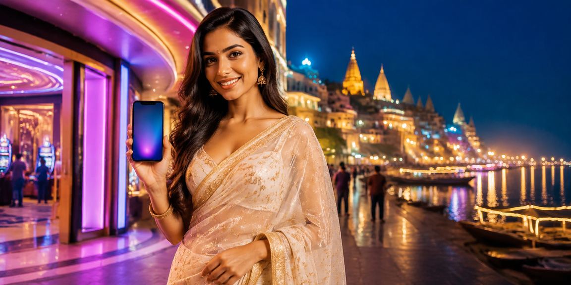 Online casino app displayed on mobile in Varanasi setting